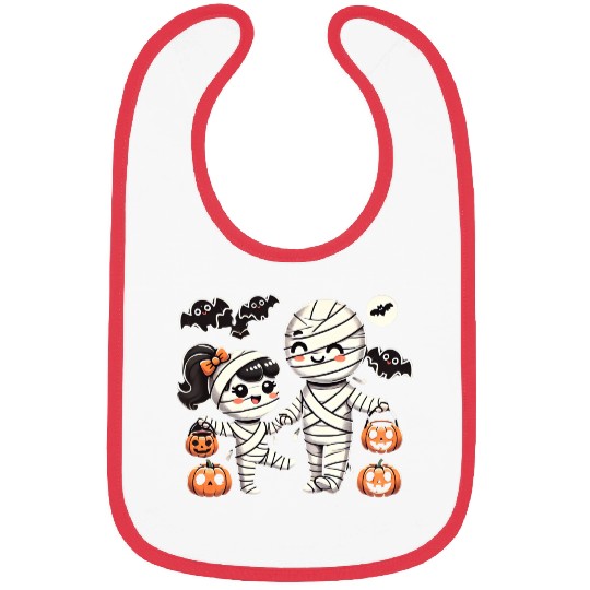 Kawaii Mummy Family Trick-or-Treat Halloween Fun Bibs