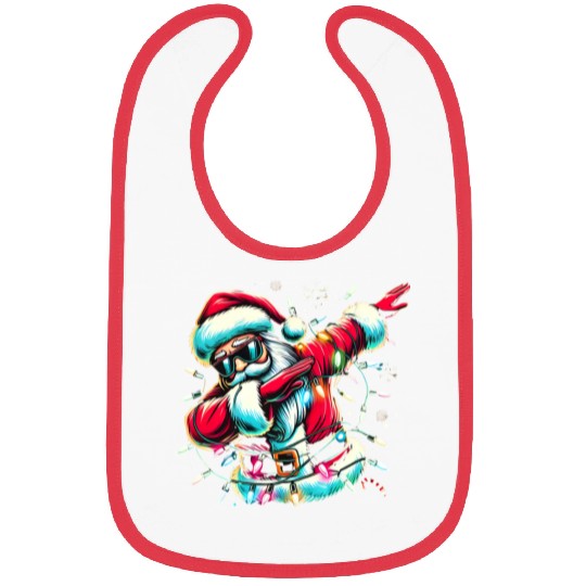 Dabbing Santa with Christmas Lights and Snowflakes Bibs