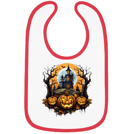 Spooky Haunted House Halloween Witches Pumpkin Bibs