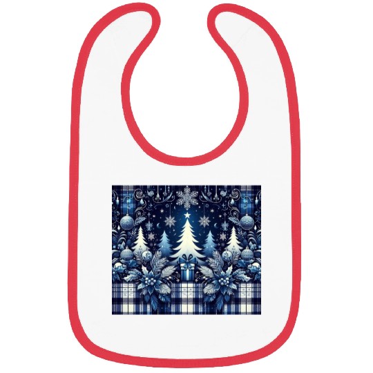 blue and white flannel christmas trees holiday Bibs