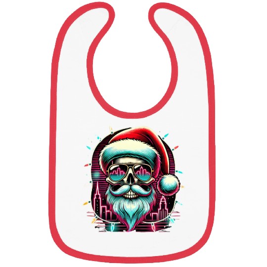 Neon Santa Skull City Lights Christmas Bibs