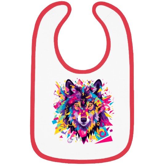 Majestic Pop Art Alpha Wolf - Vibrant Cool Bibs