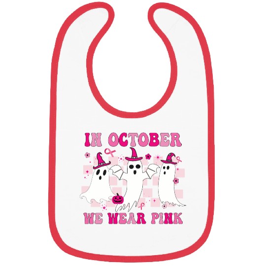 In October We Wear Pink Wizard Ghosts Halloween Bibs
