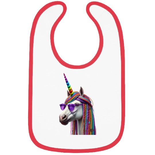 Rainbow Unicorn with Braids and Sunglasses Swag Bibs