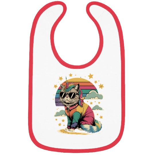 Dramatic Unicorn Cat in Sunglasses Relaxing Bibs