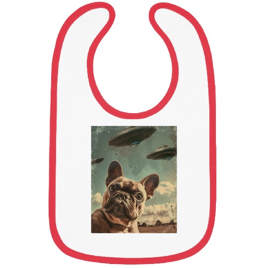 Funny French Bulldog Dog Selfie with UFOs Alien Bibs