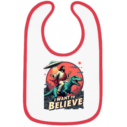 Jesus Riding a Dinosaur with UFO - I Want to Belie Bibs
