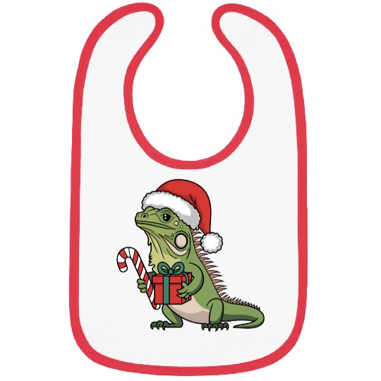 Christmas Iguana Present Candy Cane Santa Hat Bibs
