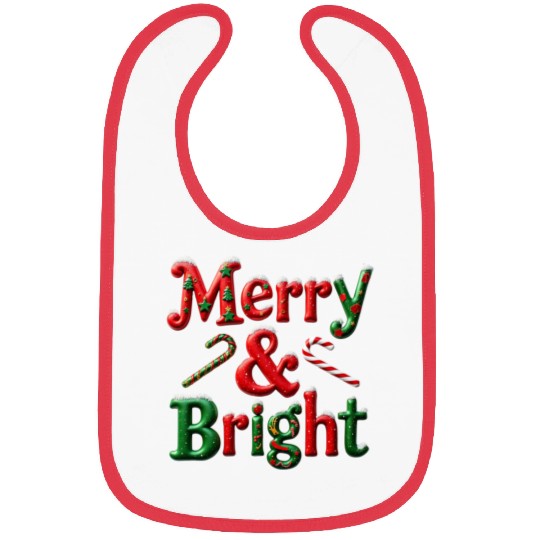 Merry and Bright Christmas Typography Bibs