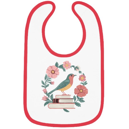 Cottagecore Bird and Books with Floral Beauty Bibs