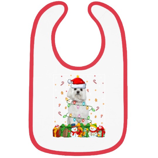Maltese Dog Christmas Lights Bibs