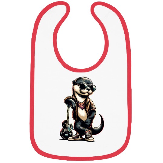 Cool Otter with Guitar in Shades and Leather Bibs