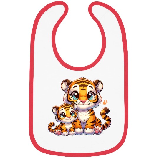 Adorable Mommy and Baby Tiger Illustration with Bibs
