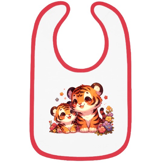 Adorable Tiger Cubs Surrounded By Flowers Bibs