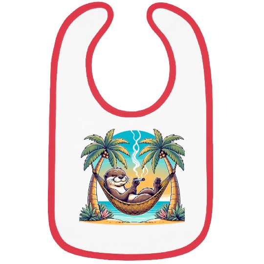 Relaxed Otter in Hammock Smoking Cigar Under Palm Bibs