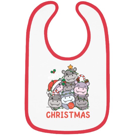 Hippo Christmas Tree Merry Christmas Bibs