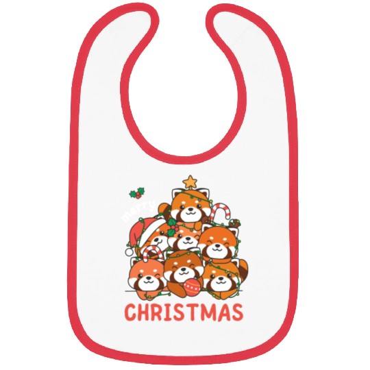 Red Panda Christmas Tree Merry Christmas Bibs