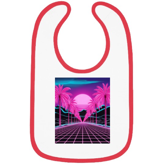 Neon Dreamscape: Retro-Futuristic Synthwave Sunset Bibs
