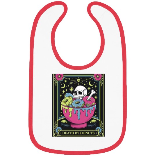 Death by Donuts Tarot Card skull gothic bowl funny Bibs