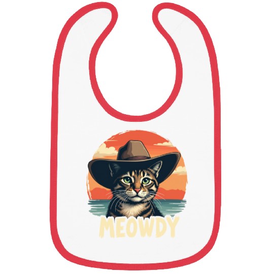 Meowdy Cowboy Cat Funny Howdy Meowdy Cowboy Cat Bibs