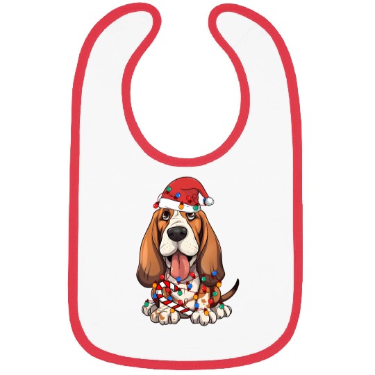Basset Hound Santa Christmas Lights Dog Lover Bibs