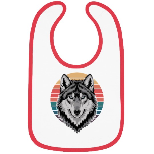 Retro Wolf Head Against Colorful Sunset Bibs