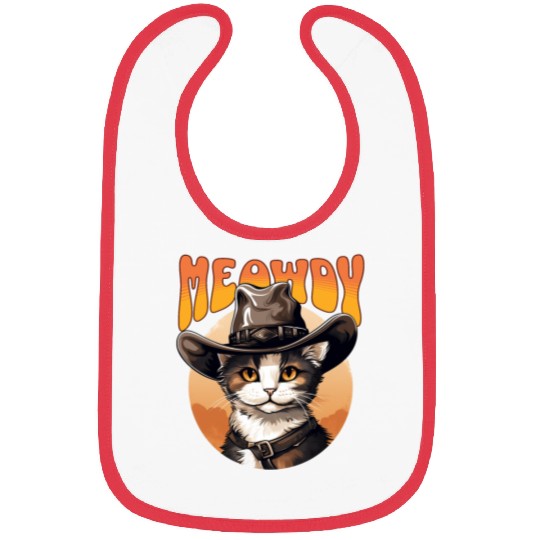 Meowdy Cowboy Cat Funny Howdy Meowdy Cowboy Cat Bibs