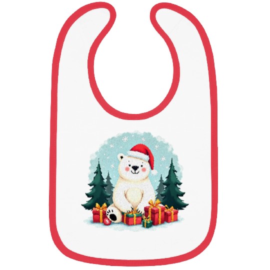 Adorable Polar Bear in Santa Hat Bibs