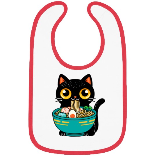 Funny Cat Eating Ramen Japanese Cat Ramen Noodles Bibs