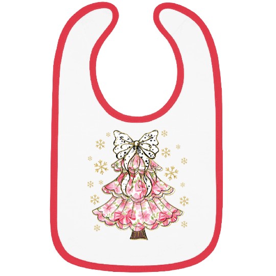Preppy Pink Coquette Bow Xmas Tree Bibs