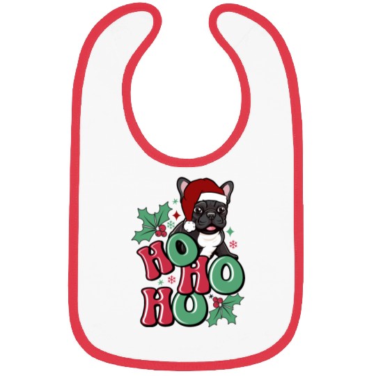 HO HO HO French Bulldog Holly Leaf Funny Bibs