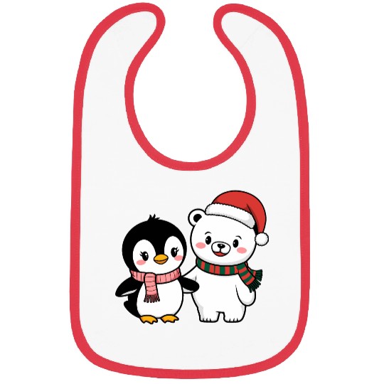 Santa Polar Bear and Penguin Friends Bibs