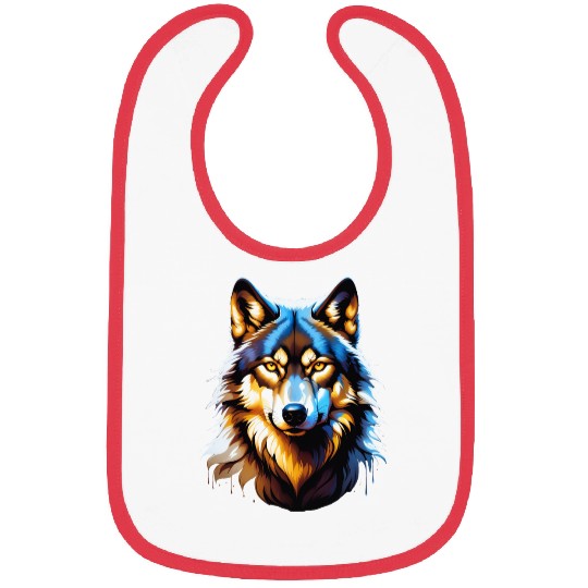 Isolated Lone Wolf Head Ink Design Bibs