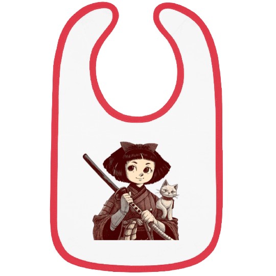 Chibi Samurai Warrior Cat Companion & Blossoms Bibs