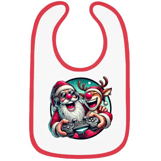 Funny Christmas Duo: Santa & Rudolph Gaming Bibs
