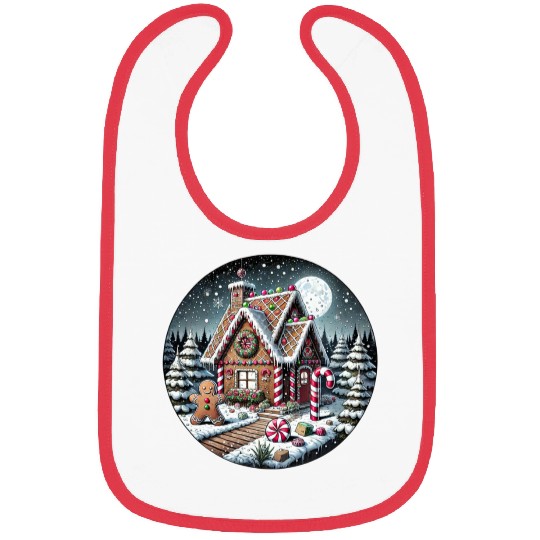 Christmas Gingerbread House with Candy Canes Bibs