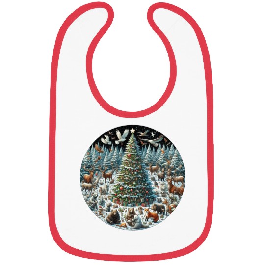 Snow-Dusted Christmas Tree with Woodland Animals Bibs