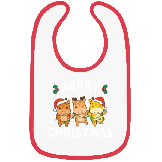 Merry Christmas Cute Giraffe Festive Lights Bibs