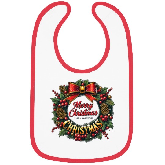 1950s Christmas Wreath - Vintage Holiday Cheer Bibs