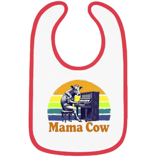 Mama Cow Playing Piano Retro Design Bibs