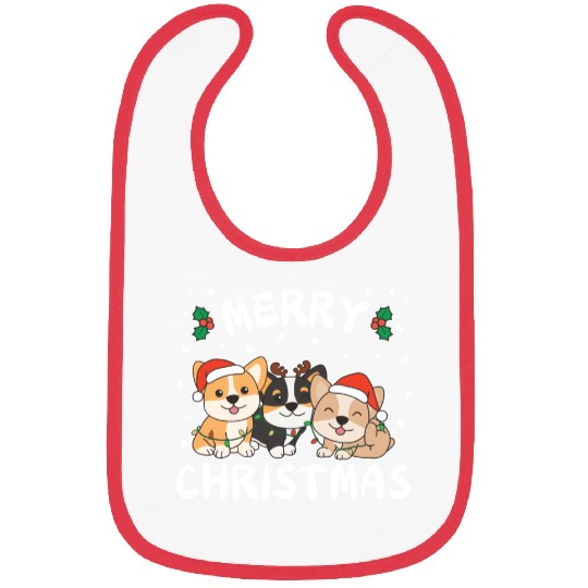 Merry Christmas Cute Corgi Festive Lights Corgi Bibs