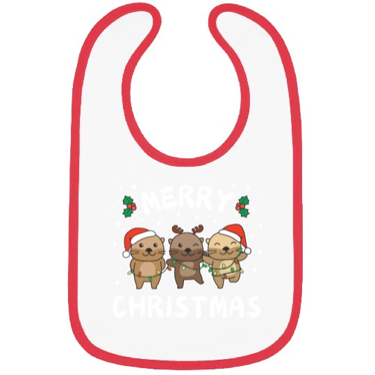 Merry Christmas Cute Otter Festive Lights Otter Bibs