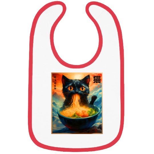 Cat Ramen Japanese Kawaii Cat Anime Funny Ramen Ca Bibs