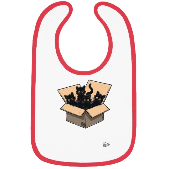 Cardboard Box Full of Black Cat Kittens Bibs