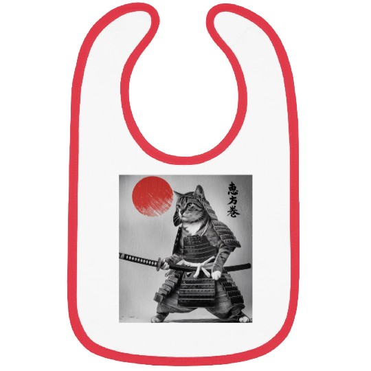 Kawaii Japanese Samurai Cat Vintage Japanese Cat Bibs