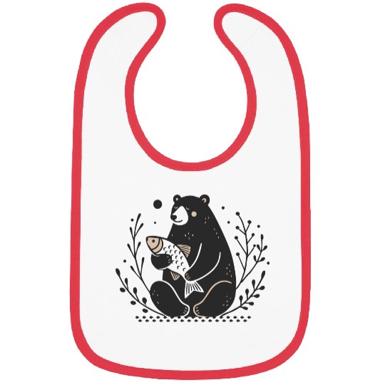 A sitting bear holding a fish Bibs