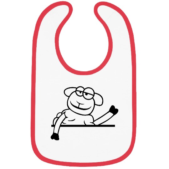 Sheep Waving Behind Wall Fence Sign Cool Smile Fun Bibs