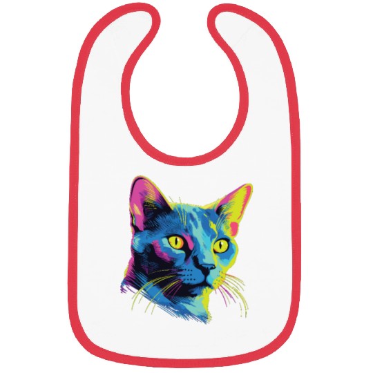 Cat Watercolor Colorful Russian Blue Bibs
