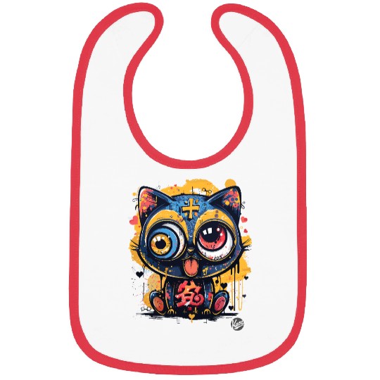 Psycho Lucky Cat – Glitch Meow Madness Bibs