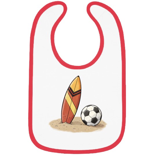 Surfboard and soccer ball in the sand Bibs